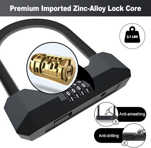 أقفال الدراجة شديدة التحمل مضادة للسرقة، قفل دراجة كومبو على شكل حرف U مع مفتاحين، تكبل 18 مم، قفل دراجة قابل لإعادة الضبط مكون من 4 أرقام مع دعامة تثبيت قوية لدراجة نارية سكوتر كهربائي in Kuwait