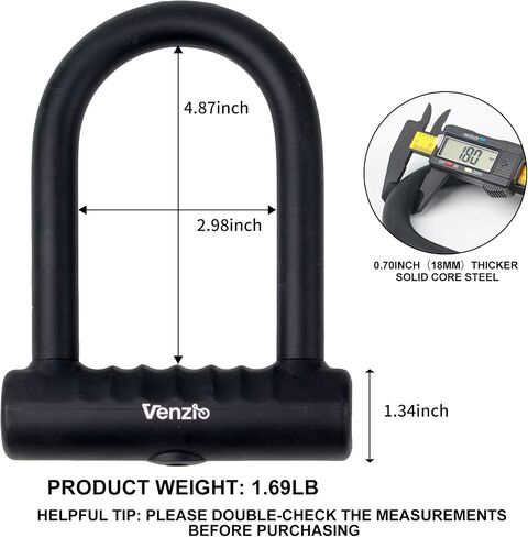 Venzio Bike Combination U Lock, Heavy Duty Anti Theft 4-Digit Resettable Code 12mm Shackle Bicycle Lock with 2mm PVC Coating, 4.88" x 8.58", Keyless Security U Lock for Scooter, Motorcycles, Gate in Saudi Arabia
