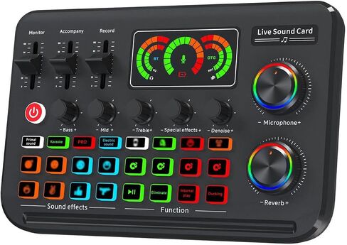 Audio Interface Live Sound Card Audio Recording Desktop Singing Sound Card Mixer BT Wireless Plug and Play Intelligent Noise Reduction Built-in Rechargeable Battery in Saudi Arabia