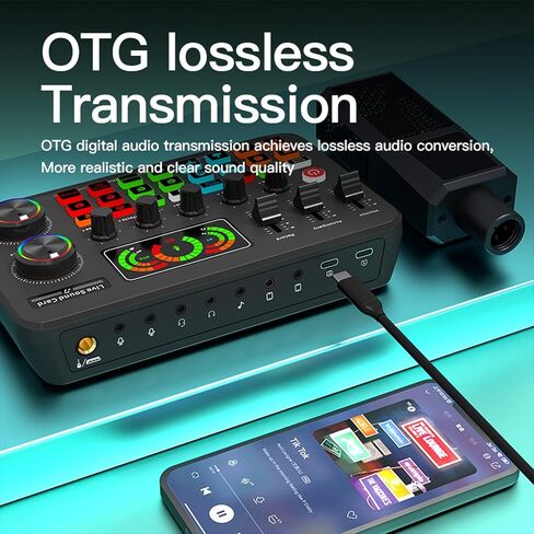 Audio Interface Live Sound Card Audio Recording Desktop Singing Sound Card Mixer BT Wireless Plug and Play Intelligent Noise Reduction Built-in Rechargeable Battery in Saudi Arabia