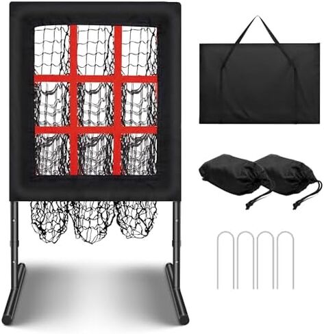 Baseball/Softball Pitching Net with Strike Zone - 9 Hole Pitching Target, Height Adjustable Practice Net for Baseball Training, Includes Carrying Bag, 4 Ground Stakes & 2 Sandbags in Saudi Arabia