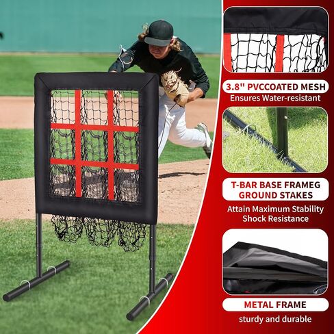 Baseball/Softball Pitching Net with Strike Zone - 9 Hole Pitching Target, Height Adjustable Practice Net for Baseball Training, Includes Carrying Bag, 4 Ground Stakes & 2 Sandbags in Saudi Arabia