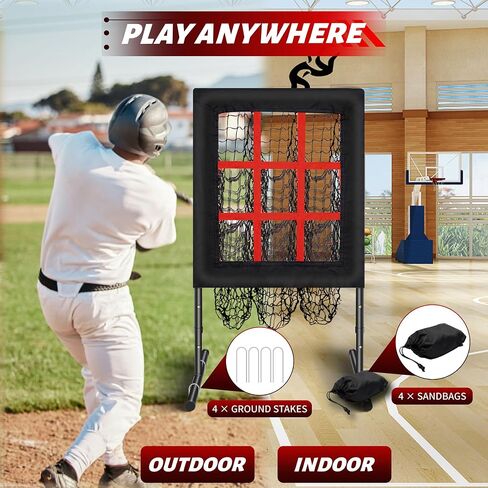 Baseball/Softball Pitching Net with Strike Zone - 9 Hole Pitching Target, Height Adjustable Practice Net for Baseball Training, Includes Carrying Bag, 4 Ground Stakes & 2 Sandbags in Saudi Arabia