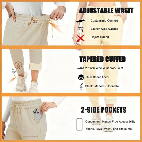 Fleece Lined Joggers for Women-Winter Thermal Women's Sweatpants Thick High Waisted Ski Hiking Running Pants S-2XL in Saudi Arabia
