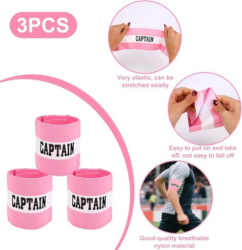 3pcs Captain Armbands Soccer, 30x9cm/11.81x3.54in Adjustable Breathable Leader Football Soccer Team Junior Arm Bands Kids (Pink, Style 1) in Saudi Arabia