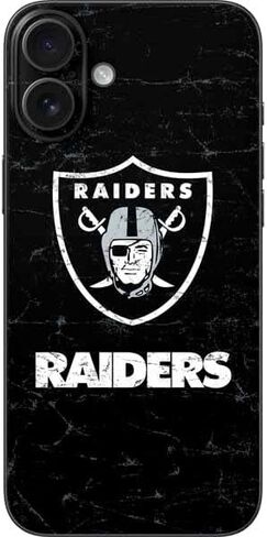Skinit Decal Phone Skin Compatible with iPhone 16 Plus - Officially Licensed NFL Las Vegas Raiders Black & White Design in Saudi Arabia