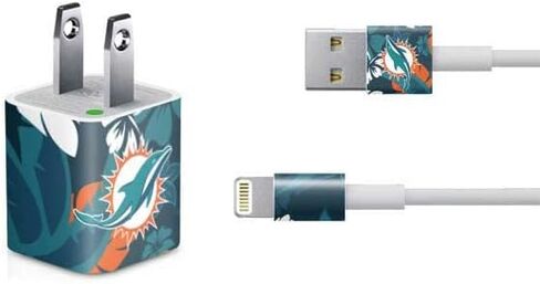 ملصق Skinit مصنوع من جلد آخر متوافق مع شاحن iPhone (5W USB) - مرخص رسميًا من NFL Miami Dolphins Distressed - تصميم أكوا in Saudi Arabia