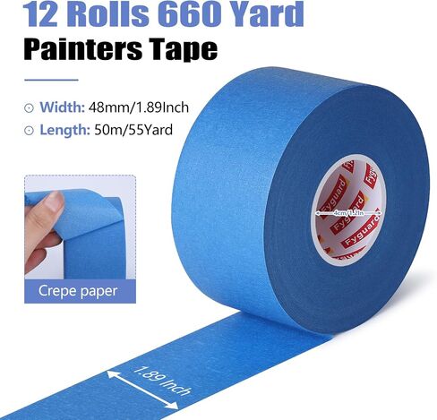 6 Rolls Painters Tape 2inch Wide Blue Painters Tape 1.89inch × 55 Yd Blue Masking Tape for Home Improvement Window Masking Furniture DIY Marking, General Purpose in Saudi Arabia