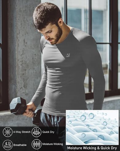 مجموعة من 3 قمصان ضغط للرجال، قمصان رياضية بأكمام طويلة للتمرين، قمصان علوية بطبقة أساسية للجري السريع لكرة القدم في صالة الألعاب الرياضية in Kuwait