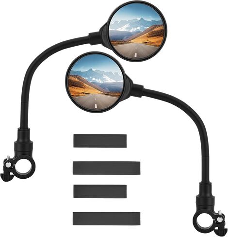 QWORK Bike Mirror Handlebar Mount, 2 Pack Adjustable Rotatable Rear View Mirror with Wide Angle Lens, for Mountain & Road Bikes (Black) in Saudi Arabia