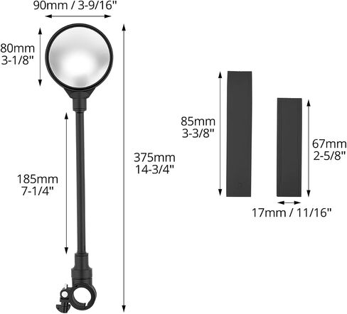 QWORK Bike Mirror Handlebar Mount, 2 Pack Adjustable Rotatable Rear View Mirror with Wide Angle Lens, for Mountain & Road Bikes (Black) in Saudi Arabia