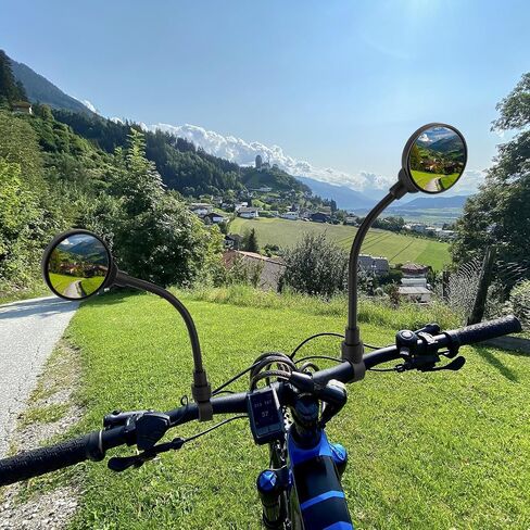 QWORK Bike Mirror Handlebar Mount, 2 Pack Adjustable Rotatable Rear View Mirror with Wide Angle Lens, for Mountain & Road Bikes (Black) in Saudi Arabia