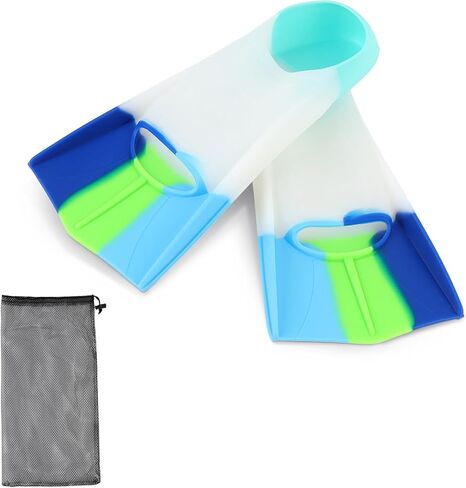 Kids Swim Fins, Short Fins Swimming Flippers for Lap Swimming Training and Diving, Size Suitable Beginners Kids Girls Boys Adults in Kuwait