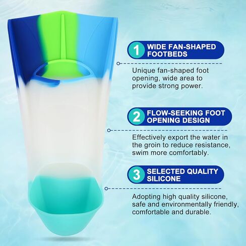 Kids Swim Fins, Short Fins Swimming Flippers for Lap Swimming Training and Diving, Size Suitable Beginners Kids Girls Boys Adults in Kuwait