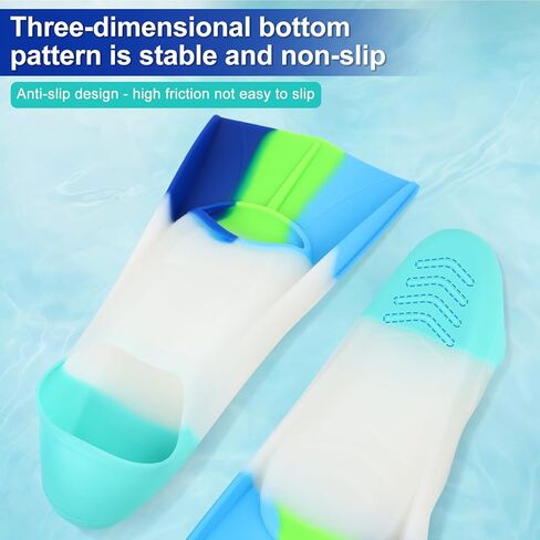 Kids Swim Fins, Short Fins Swimming Flippers for Lap Swimming Training and Diving, Size Suitable Beginners Kids Girls Boys Adults in Kuwait