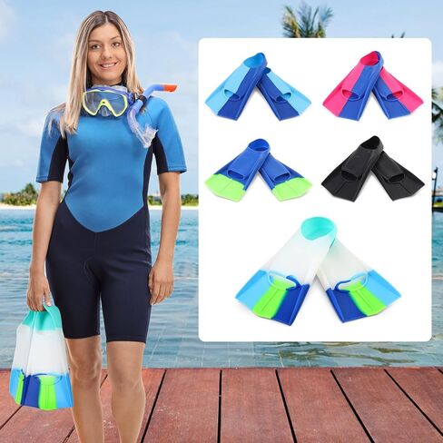 Kids Swim Fins, Short Fins Swimming Flippers for Lap Swimming Training and Diving, Size Suitable Beginners Kids Girls Boys Adults in Kuwait