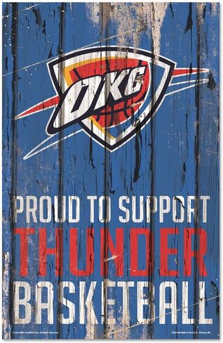 Wincraft NBA Oklahoma City Thunder SignWood فخور بدعم التصميم، لون الفريق، 11x17 in Saudi Arabia