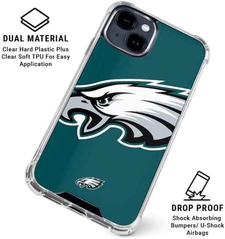 حافظة هاتف Skinit الشفافة متوافقة مع iPhone 15 Plus - تصميم شعار NFL Philadelphia Eagles Retro مرخص رسميًا in Saudi Arabia