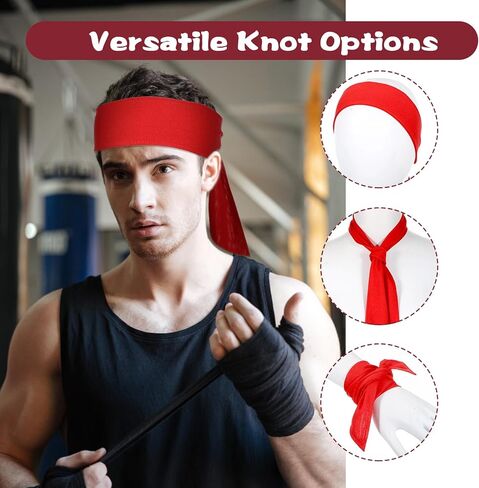 Karate Headband, 2 Pcs Ninja Headband, Tie Headbands for Women, Men, Sports, Running, Tennis, Yoga, and Soccer (Black & Blue) in Kuwait