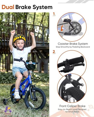 KRIDDO 14-16 Inch Kids Bike for Ages 3–8, Boys and Girls Bicycle with Removable Training Wheels, Bicycle for Kids with Hand Brake & Coaster Brake, Adjustable Height, DIY Name Plate in Saudi Arabia