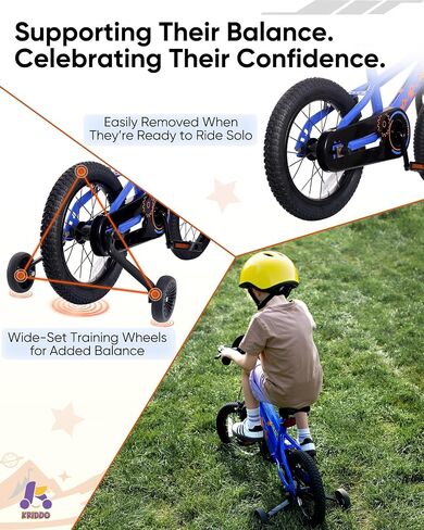 KRIDDO 14-16 Inch Kids Bike for Ages 3–8, Boys and Girls Bicycle with Removable Training Wheels, Bicycle for Kids with Hand Brake & Coaster Brake, Adjustable Height, DIY Name Plate in Saudi Arabia