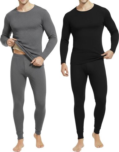 Patelai 2 Pack Thermal Underwear for Men Fleece Lined Long Underwear Winter Base Layer Set Cold Weather Top Bottom in Saudi Arabia