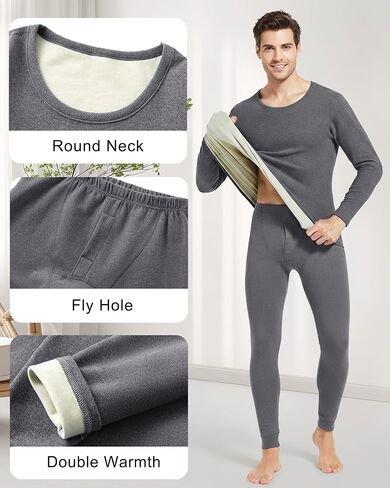 Patelai 2 Pack Thermal Underwear for Men Fleece Lined Long Underwear Winter Base Layer Set Cold Weather Top Bottom in Saudi Arabia