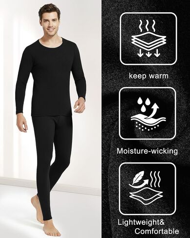 Patelai 2 Pack Thermal Underwear for Men Fleece Lined Long Underwear Winter Base Layer Set Cold Weather Top Bottom in Saudi Arabia