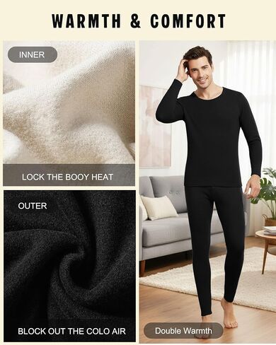 Patelai 2 Pack Thermal Underwear for Men Fleece Lined Long Underwear Winter Base Layer Set Cold Weather Top Bottom in Saudi Arabia