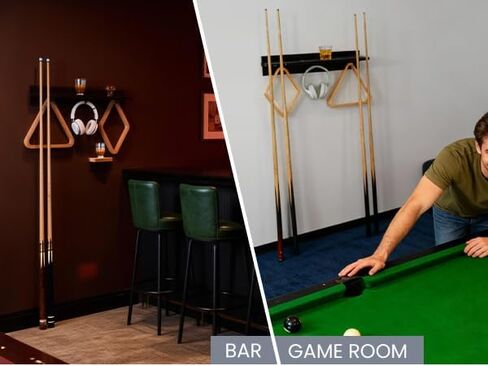 Pool Stick Holder Wall Mount, 4 Billiard Cue Rack & Pool Accessories Shelf with 4 Drink Holders for Game Room & Bar, 100% Bamboo, Black, 5.1 x 23.2 x 4.3 Inches in Saudi Arabia