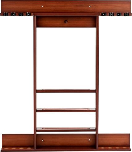 Goplus Pool Cue Rack, Wall Mounted Billiard Stick Holder, Made of Solid Pine Wood, Holds 8 Cues & Full Ball Set & 1 Ball Rack, Compact Billiards Accessories for Club, Bar (Brown) in Saudi Arabia