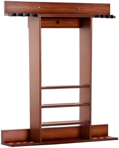 Goplus Pool Cue Rack, Wall Mounted Billiard Stick Holder, Made of Solid Pine Wood, Holds 8 Cues & Full Ball Set & 1 Ball Rack, Compact Billiards Accessories for Club, Bar (Brown) in Saudi Arabia