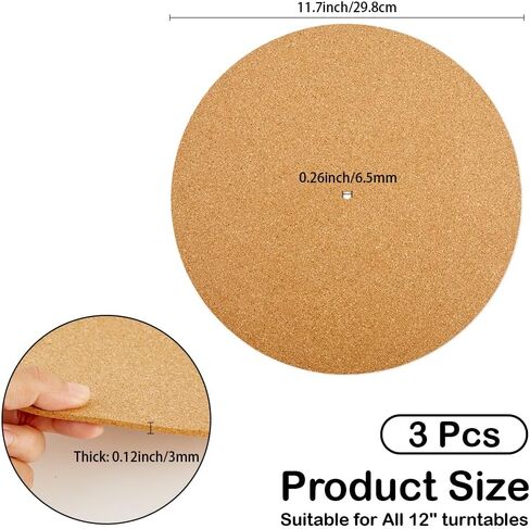 CRASPIRE 2Pcs Cork Turntable Mat Support 11.9in Vinyl LP Record Player 3mm Thick Brown Anti-Slip Anti-Static Slipmats Flat Round Protective Platter Mats Damped Resonance Cleaner Audio Output Home in Kuwait