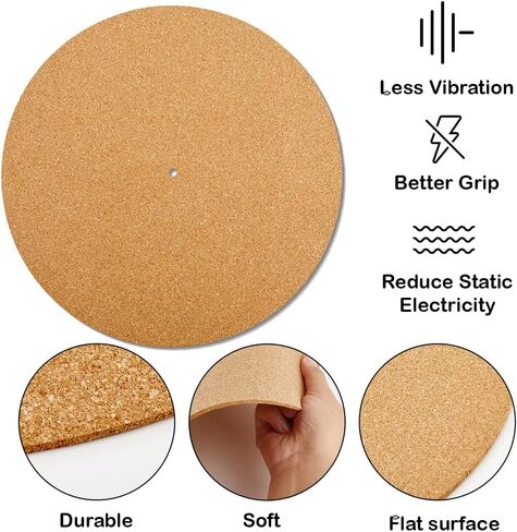 CRASPIRE 2Pcs Cork Turntable Mat Support 11.9in Vinyl LP Record Player 3mm Thick Brown Anti-Slip Anti-Static Slipmats Flat Round Protective Platter Mats Damped Resonance Cleaner Audio Output Home in Kuwait