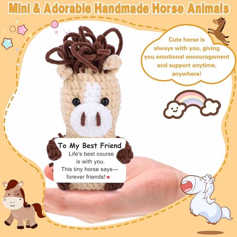 JoycuFF Mini Horse Positive Crochet Animal Emotional Cheer Up Support Message Birthday Gifts for Women Her Daughter Friend Teen Girl Handmade Crochet Horse in Saudi Arabia
