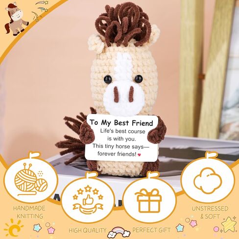 JoycuFF Mini Horse Positive Crochet Animal Emotional Cheer Up Support Message Birthday Gifts for Women Her Daughter Friend Teen Girl Handmade Crochet Horse in Saudi Arabia