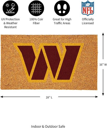 Team Sports America NFL Washington Commanders Sports Doormat | Indoor Outdoor Entrance | 28 x 16 Inches | Non-Slip Front Door Mats | Official Licensed | Sports Fans Entryway Welcome Rug in Saudi Arabia