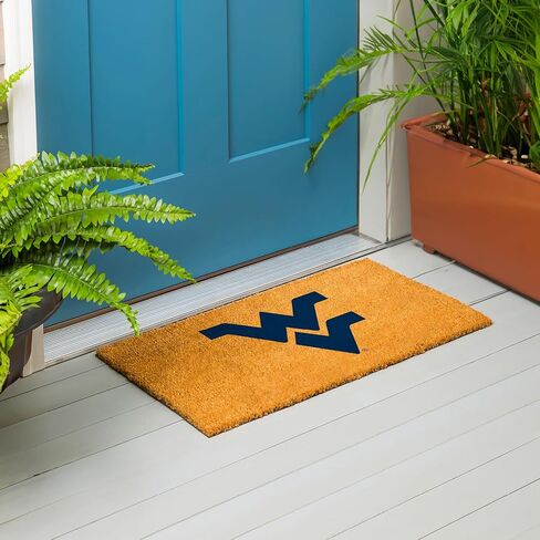 Team Sports America NCAA West Virginia University Natural Coir Doormat | Official Full Color Team Logo | 28 x 16 Inches | Non Slip Back | Front Door Welcome Floor Mats | Indoor Outdoor Entrance Rug in Saudi Arabia