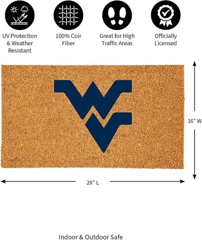 Team Sports America NCAA West Virginia University Natural Coir Doormat | Official Full Color Team Logo | 28 x 16 Inches | Non Slip Back | Front Door Welcome Floor Mats | Indoor Outdoor Entrance Rug in Saudi Arabia