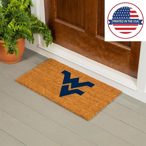 Team Sports America NCAA West Virginia University Natural Coir Doormat | Official Full Color Team Logo | 28 x 16 Inches | Non Slip Back | Front Door Welcome Floor Mats | Indoor Outdoor Entrance Rug in Saudi Arabia