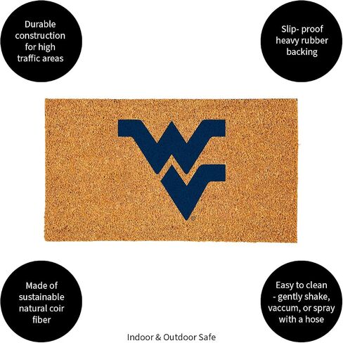 Team Sports America NCAA West Virginia University Natural Coir Doormat | Official Full Color Team Logo | 28 x 16 Inches | Non Slip Back | Front Door Welcome Floor Mats | Indoor Outdoor Entrance Rug in Saudi Arabia