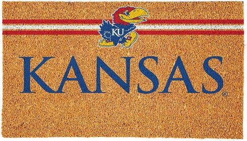 سجادة باب من ألياف جوز الهند مخصصة من Team Sports America NCAA University of Kansas College، ممسحة باب تحمل اسم مخصص مقاس 18 × 30 بوصة، سجادات ترحيب للباب الأمامي in Saudi Arabia
