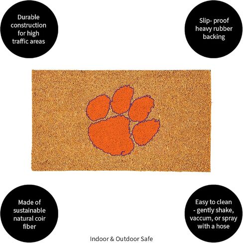 ممسحة جوز الهند الطبيعية من جامعة تيم سبورتس أمريكا NCAA Clemson University | شعار الفريق الرسمي بالألوان الكاملة | 28 × 16 بوصة | عدم الانزلاق مرة أخرى | سجادات أرضية ترحيب للباب الأمامي | ديكور منزلي لمدخل داخلي وخارجي in Saudi Arabia
