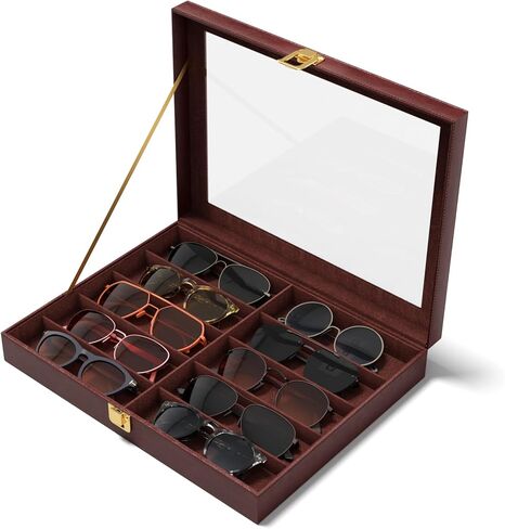 Jewelry Sunglass Organizer for Women – All-in-one Jewelry Storage Box See-through Display Case with Multiple Pairs of Eyeglass Leather Watch Earring Rings Collection Protector Black and White in Saudi Arabia