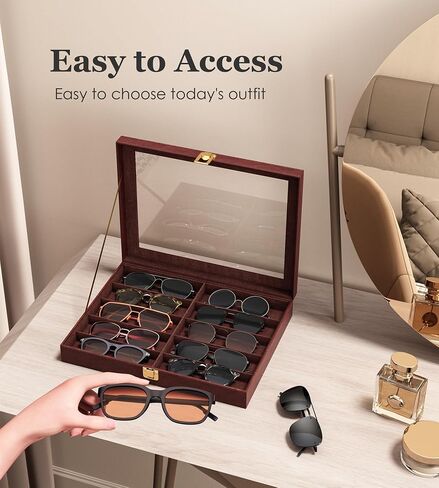 Jewelry Sunglass Organizer for Women – All-in-one Jewelry Storage Box See-through Display Case with Multiple Pairs of Eyeglass Leather Watch Earring Rings Collection Protector Black and White in Saudi Arabia
