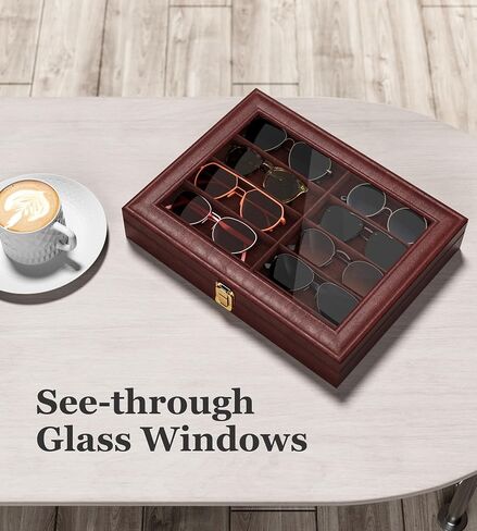 Jewelry Sunglass Organizer for Women – All-in-one Jewelry Storage Box See-through Display Case with Multiple Pairs of Eyeglass Leather Watch Earring Rings Collection Protector Black and White in Saudi Arabia