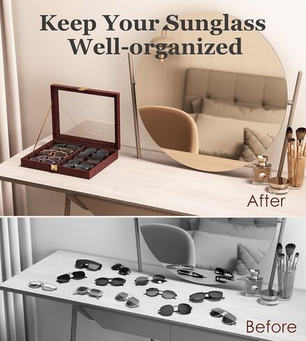 Jewelry Sunglass Organizer for Women – All-in-one Jewelry Storage Box See-through Display Case with Multiple Pairs of Eyeglass Leather Watch Earring Rings Collection Protector Black and White in Saudi Arabia