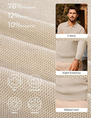 PJ PAUL JONES Mens Sweater Long Sleeve V Neck Pullover Sweater Knitted Textured Sweater in Saudi Arabia