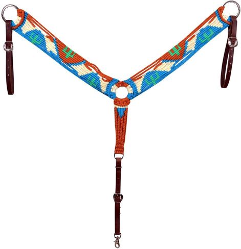 مجموعة HILASON Cactus Western Wool Headstall وطوق الصدر باللون الفيروزي الأبيض | الجلود للخيول in Kuwait