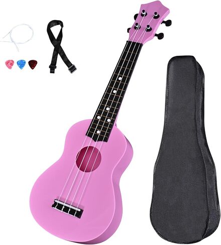 LIEKE Kids Ukulele 21 بوصة سوبرانو أوكلل، آلة موسيقية، لعبة القيثارة هدية للفتيات والأطفال المبتدئين مع حقيبة (وردي) in Kuwait